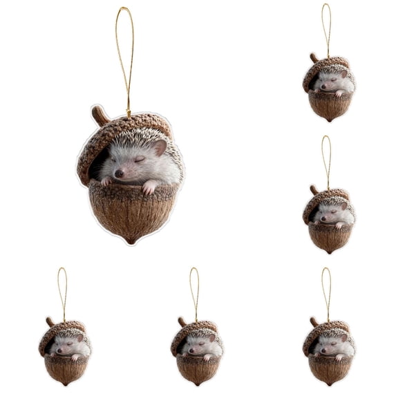 Woodland Hedgehog Ornament,Rustic Animal Christmas Tree Decor,Forest Wildlife Gift,Cute Nature Keepsake for Holiday,2D Flat ornament(Hedgehog),5Pack