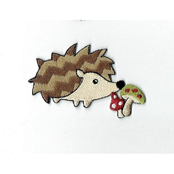 Woodland Hedgehog with Mushroom - Iron On Embroidered Applique Patch