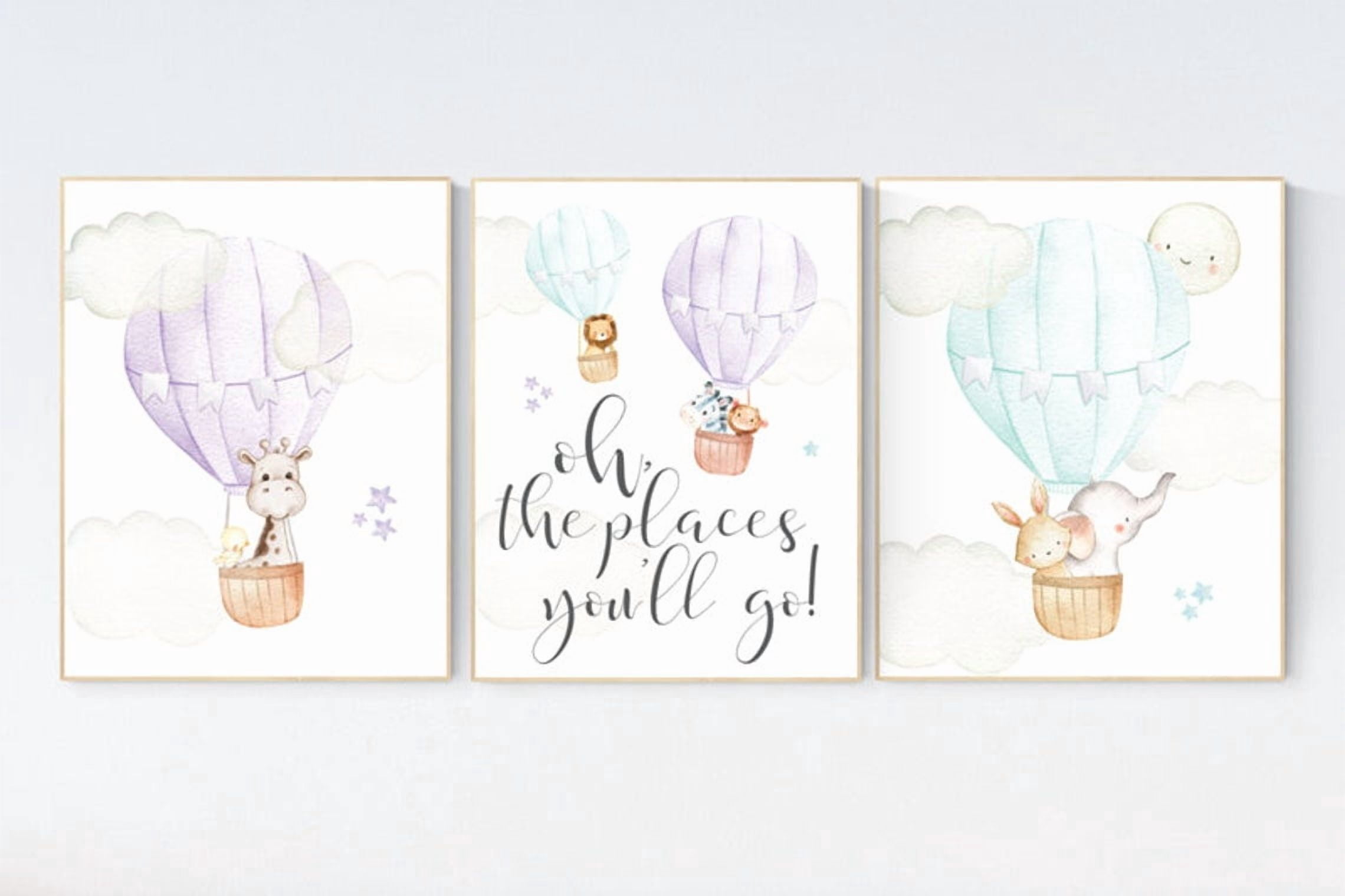 Woodland Hot Air Balloon Animal Nursery Wall Art Prints, Nursery And ...