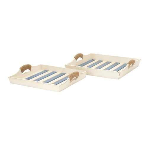 Set of 2 Wooden Rope Handle Tray 16", 17"W 20448