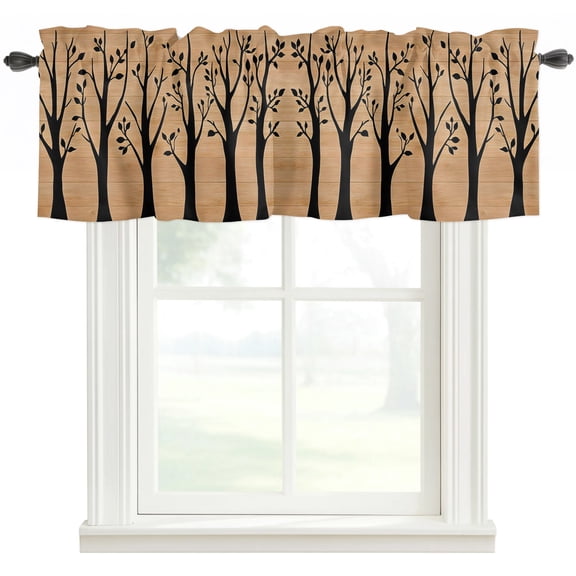 Woodland Kitchen Valances for Windows, Rustic Bare Trees Farmhouse Lodge Bathroom Window Valances 42x12 Inch Rod Pocket Window Treatments Valance Curtains for Living Room Bedroom Decor