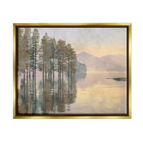 Woodland Lake Reflection Landscape Landscape Graphic Art Metallic Gold Framed Art Print Wall Art