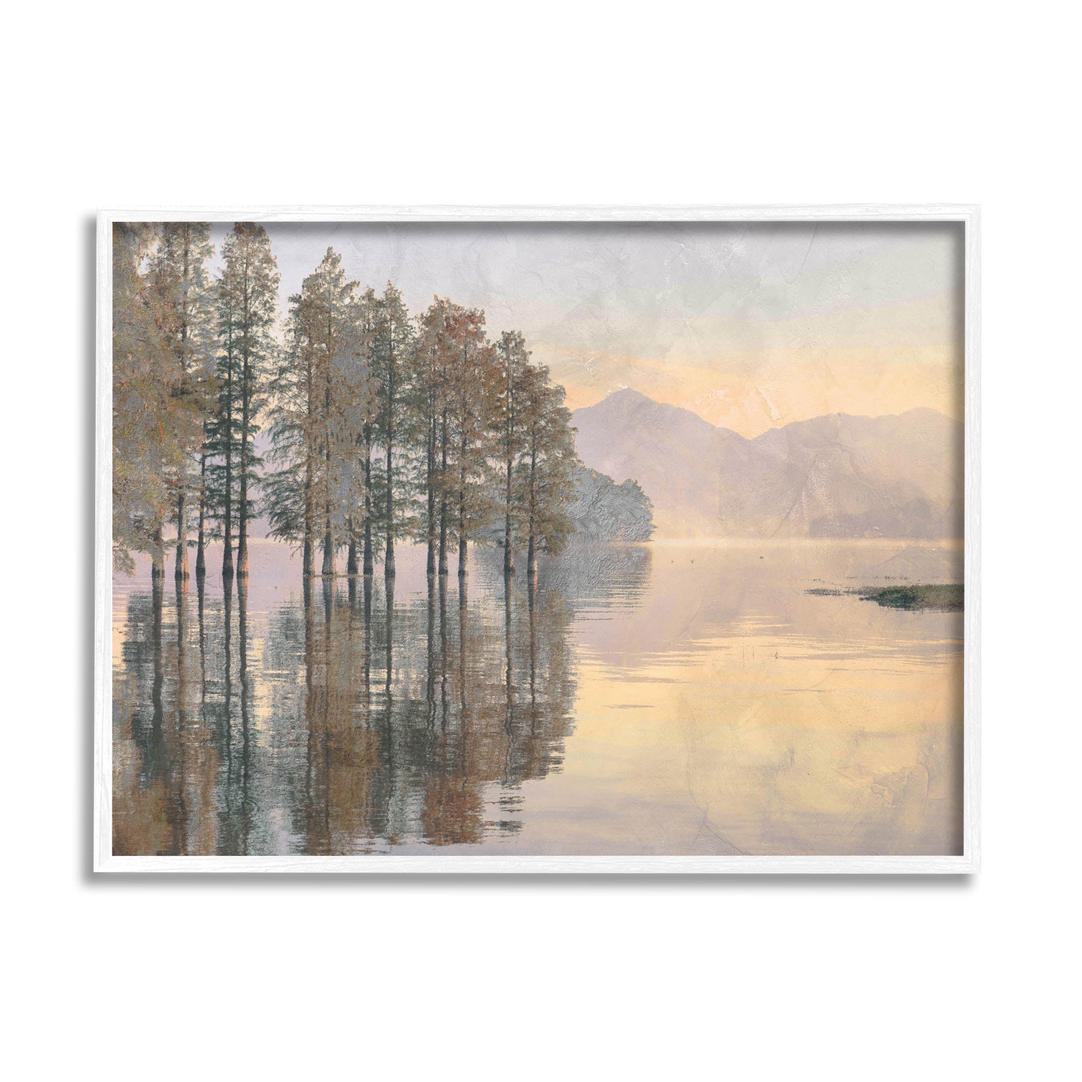 Woodland Lake Reflection Landscape Landscape Graphic Art White Framed Art Print Wall Art