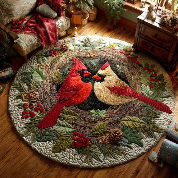 Woodland Melody Quilted Round Mat, Woodland Nature Design Round Floor ...
