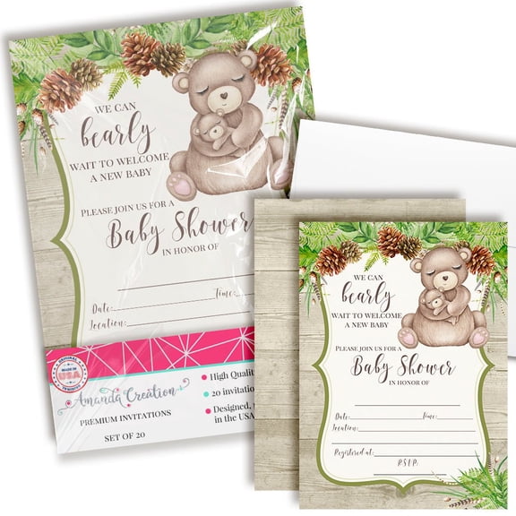 Woodland Mom & Baby Bear Baby Shower Invitations