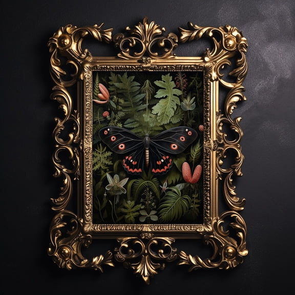 Woodland Moth Butterfly, Moody Butterfly Wall Print, Botanical Print, Floral Dark Academia, Dark Cottagecore Wall Art, Vintage Poster UNFRAMED PAPER POSTER, Home Decor, Vintage Gift