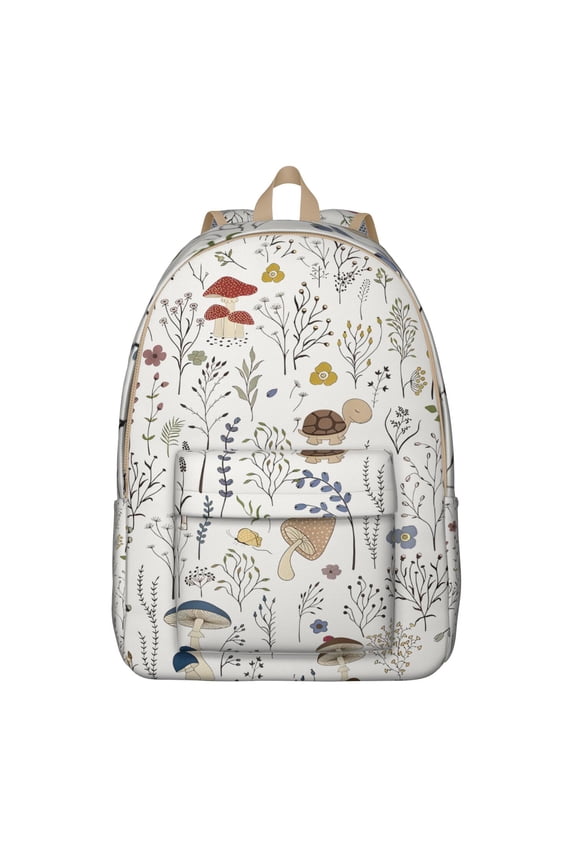 Mushroom Backpack, Boho Vintage Mushroom School Bag with Magical Forest Botanical Design, Whimsical Fairy Tale Psychedelic Pattern, Trippy Aesthetic Style