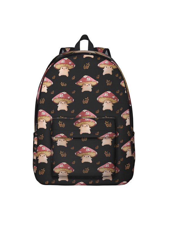 Woodland Mushroom Backpack, Boho Vintage Mushroom School Bag with Magical Forest Botanical Design, Whimsical Fairy Tale Psychedelic Pattern, Trippy Aesthetic Style