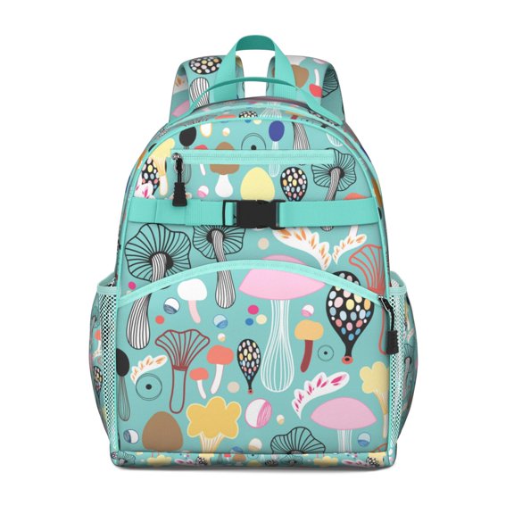 Woodland Mushroom Backpack for Students - Waterproof Ergonomic School Bag with Adjustable Straps, Spacious Compartments & Vintage Mushroom Pattern