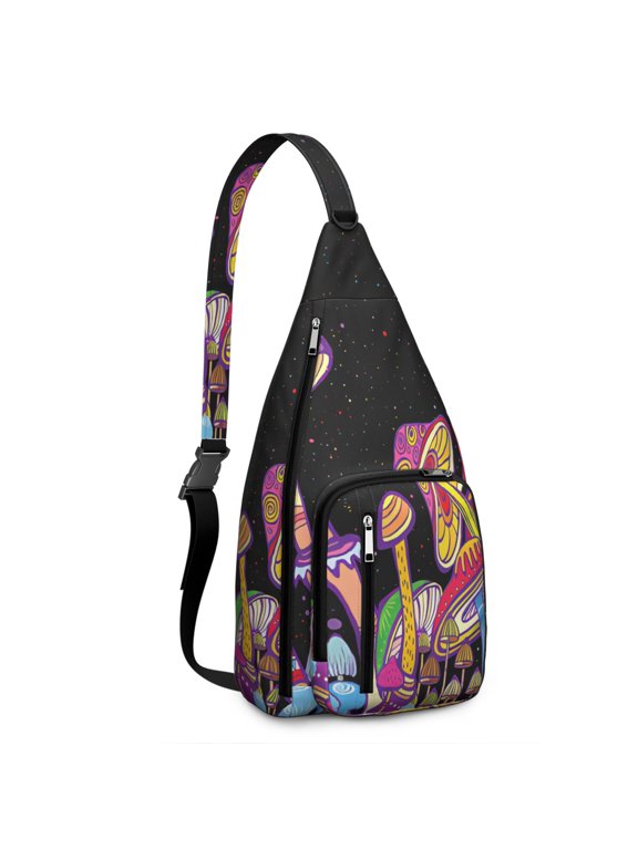 Woodland Mushroom Sling Backpack – Cottagecore Aesthetic Crossbody Bag – Lightweight Hiking and Travel Shoulder Bag for Students, Artists, and Witchy Souls