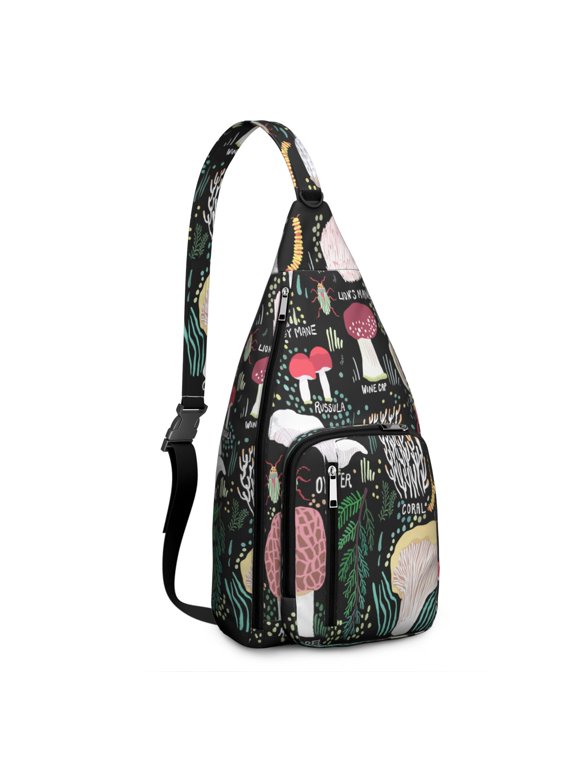 Woodland Mushroom Sling Backpack – Cottagecore Aesthetic Crossbody Bag – Lightweight Hiking and Travel Shoulder Bag for Students, Artists, and Witchy Souls