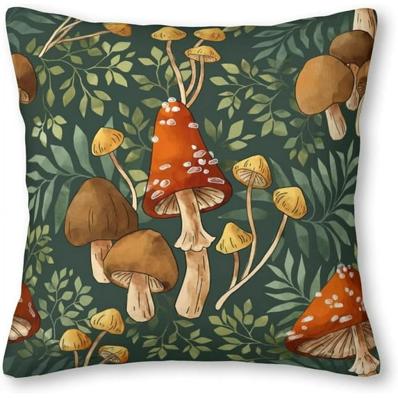 Woodland Mushroom Spray Velvet Throw Pillow Covers Sofa Pillowcase Car Square Throw Pillowcases Home Decoration 18x18Inch
