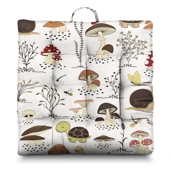Woodland Mushroom Zabuton Pillow - Oversized Boho Floor Cushion, Whimsical Mushroom Print, Sunlight-Activated Expansion, Ergonomic Support for Office or Home