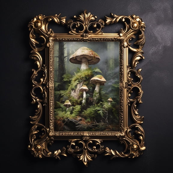 Woodland Mushrooms, Mushrooms In Deep Forest, Moody Moss Wall Print, Botanical Dark Academia Print, ÑOttagecore Decor UNFRAMED PAPER POSTER, Home Decor, Vintage Gift, Living Room Dercor