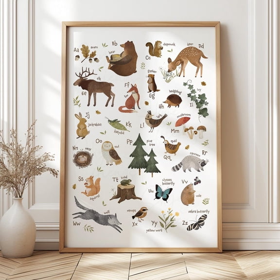 Woodland Nursery Alphabet Art Forest Animals Decorative Design Accent Display Room Wall Art