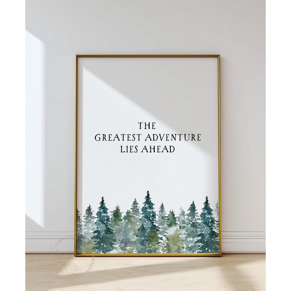 Woodland Nursery Art, Greatest Adventure Quote, Trees Home Decor #2434, Stretched Canvas Size 12x18