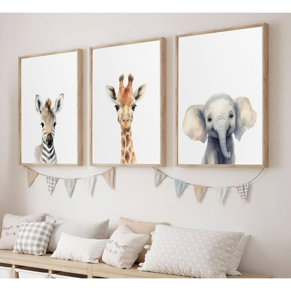 Woodland Nursery Canvas Wall Art Animals Wall Decor Forest Prints Posters Deer Bear Fox Watercolor Pictures Paintings for Boys Room Girls Room(only canvas)
