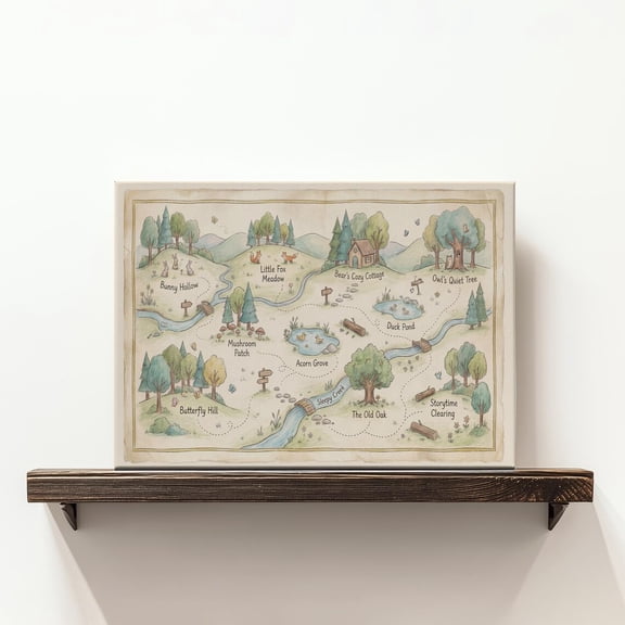 Woodland Nursery Map, Storybook Animal Nursery Wall Art, Unframed Paper Poster 24x36in