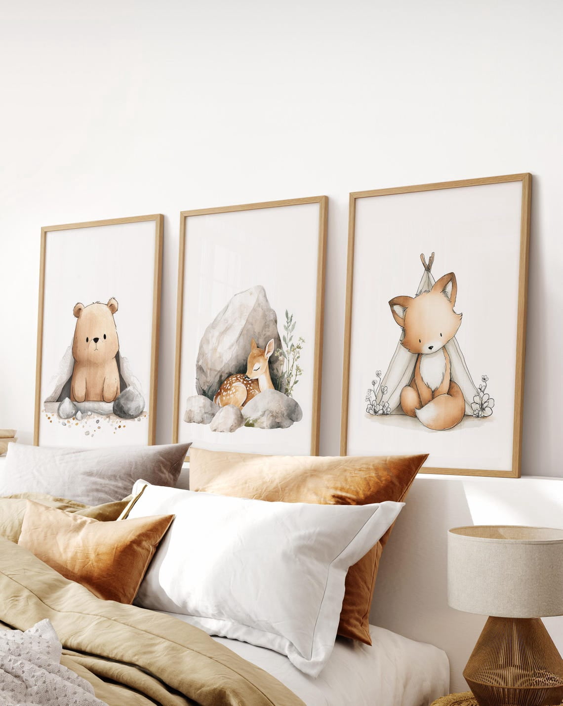 Woodland Nursery Prints Set Of 3, Rustic Forest Animal Baby Room Wall ...