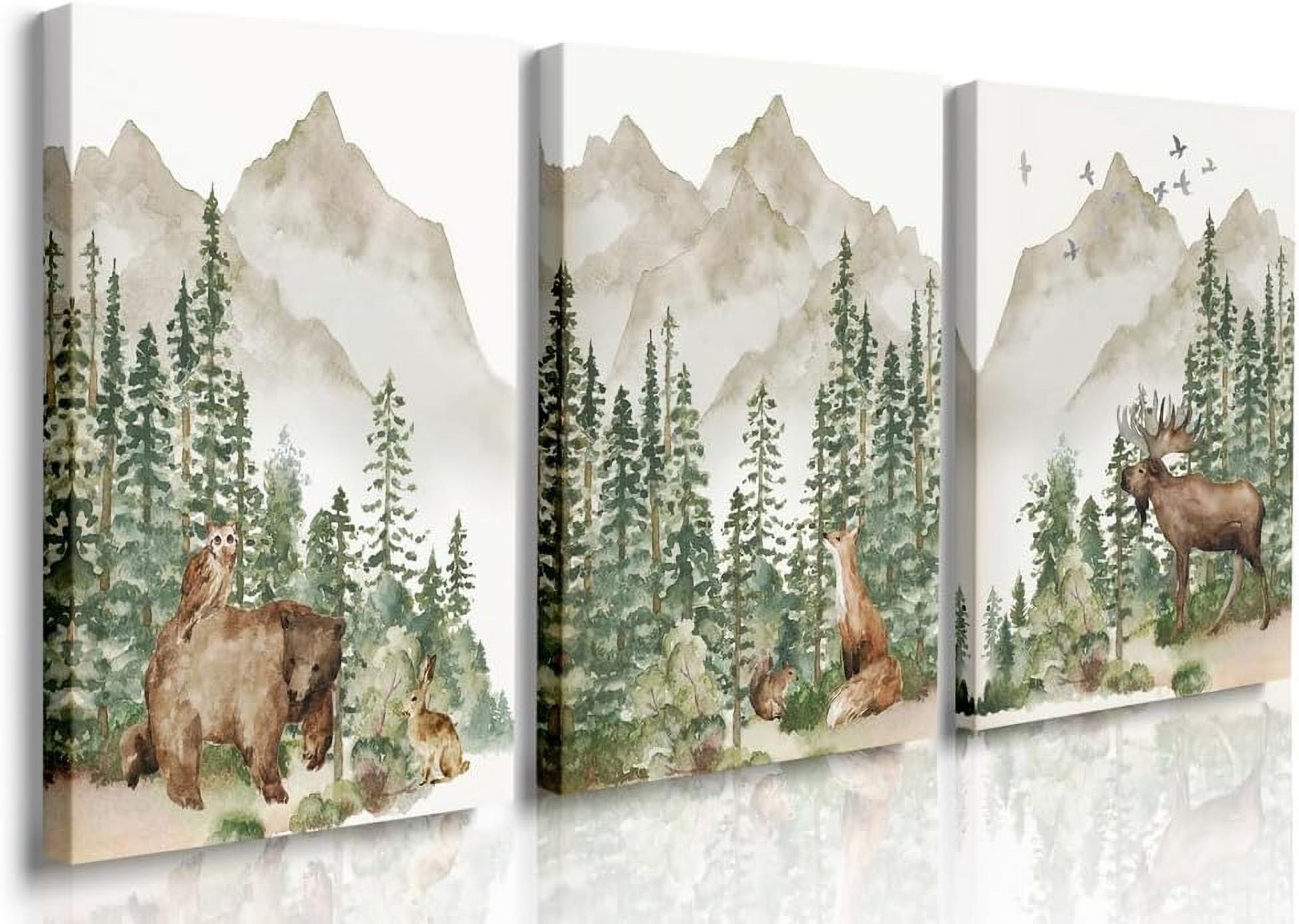 Woodland Nursery Prints,Woodland Animals Wall Art Framed Canvas