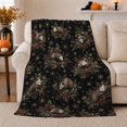 thumbnail image 1 of Woodland Opossums with Holly Berries Pine Sprigs and Snowflakes, Dark Holiday Animal Art, Black Botanical Motif Warm Flannel Blanket, Christmas Gift for Cabin Home Decor, 1 of 9
