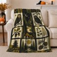 thumbnail image 1 of Woodland Owl Crescent Moon Rustic Forest Patchwork, Peaceful Bird Art Scene, Warm Flannel Blanket for Cabin and Lodge, Bird Lovers Housewarming Gift, Artistic Home Decor, 1 of 8