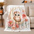 thumbnail image 1 of Woodland Owl With Owl And Moon Phases Moon Phase Forest Mystical Fantasy Art Nature Lovers Moonlit Forest Bird Motif Warm Flannel Blanket, Housewarming Gift for Cabin and Bedroom Home Decor, 1 of 9