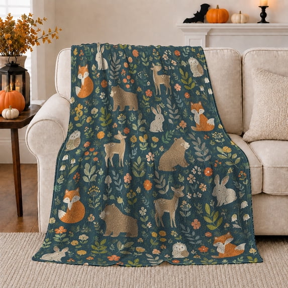 Woodland Owl With Owl And Moon Phases Moon Phase Forest Mystical Fantasy Art Nature Lovers Moonlit Forest Bird Motif Warm Flannel Blanket, Housewarming Gift for Cabin and Bedroom Home Decor