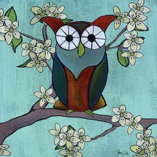 Woodland Owl in Cherry Blossoms Canvas Art - Shanni Welsh (24 x 24)
