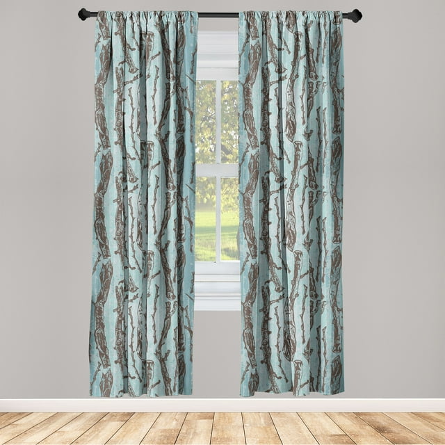 Woodland Pattern Window Curtains, Sketch Style Drawn Tree Branches on Grunge Striped Backdrop, Lightweight Decor 2-Panel Set with Rod Pocket, Pair of - 28"x95", Cadet Blue Green Brown, by Ambesonne