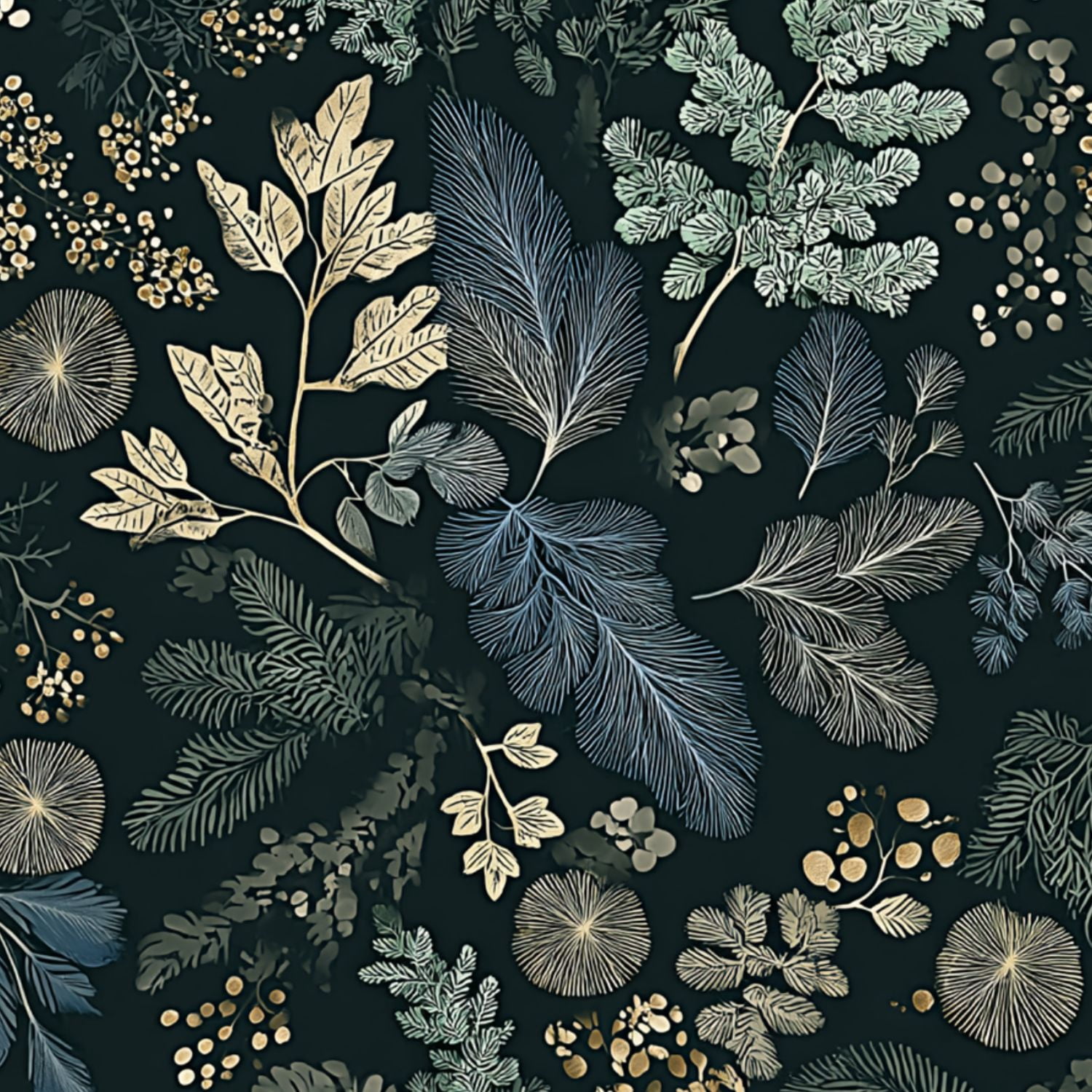 Woodland Peel and Stick Wallpaper 17.7in x 9.8ft Botanical Leaf Gold Accents Dark Green Contact Paper Vinyl Waterproof Self Adhesive Wall Paper for Bedroom Shelf Cabinet Renter Friendly