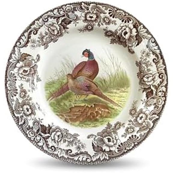 Woodland Pheasant Dinner Plate - 10.5" British Game Bird Design with Traditional Floral Border, Fine Earthenware Tableware - Dishwasher, Microwave & Warm Oven Safe - Made in England