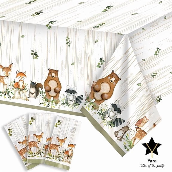 Woodland Plastic Tablecloth Neutral Safari Enchanted Forest Animal Theme Baby Shower Birthday Party Decorations