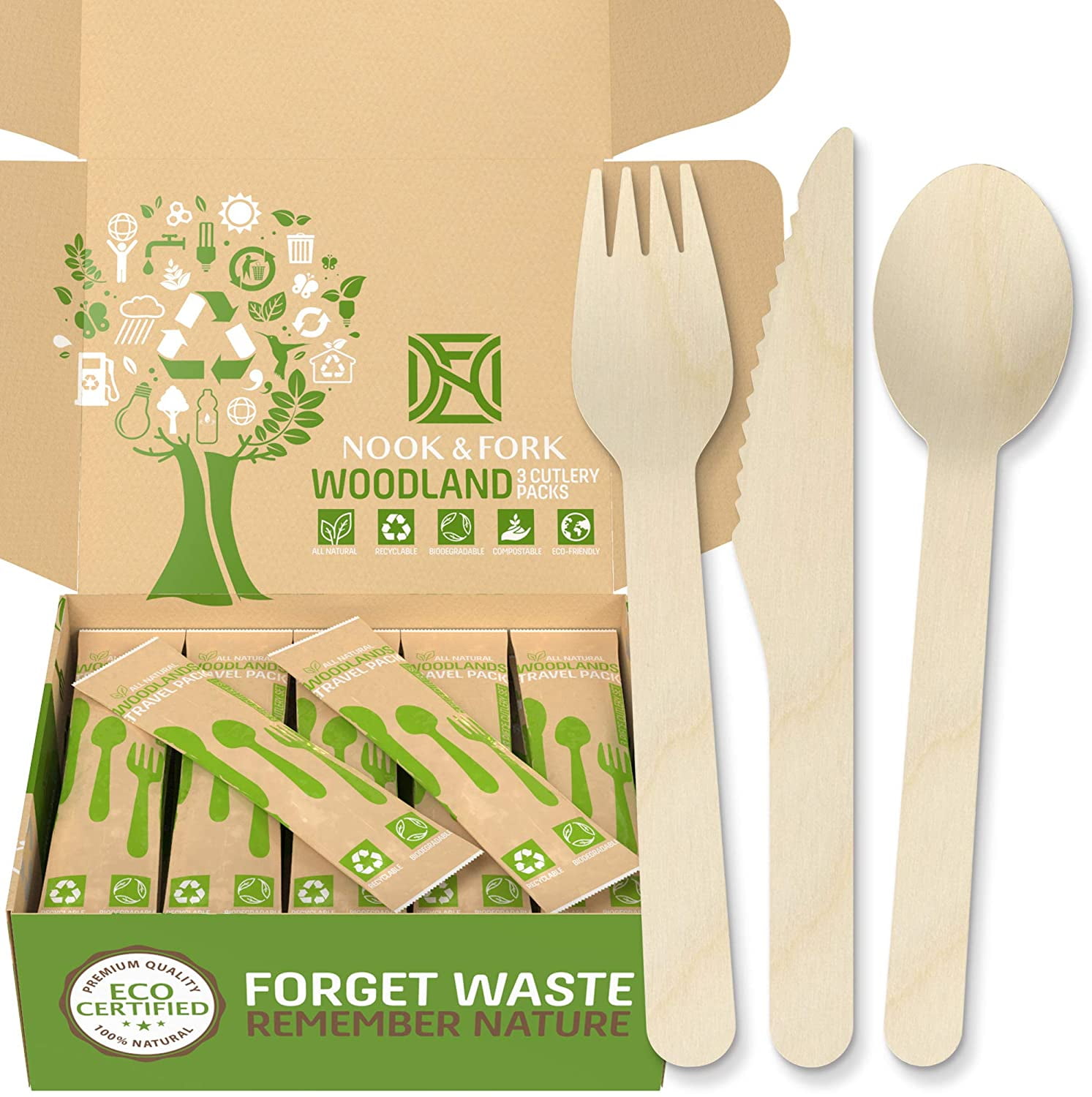 Woodland Premium Disposable Wooden Cutlery Biodegradable Utensils Set