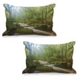thumbnail image 1 of Woodland Quilted Pillowcover Set of 2,est Scene at Golitha Falls Nature Reserve on the River Fowey Cornwall England, Standard Queen Size Pillow Cover Bedroom, 36" x 20", Green Brown, by Ambesonne, 1 of 1