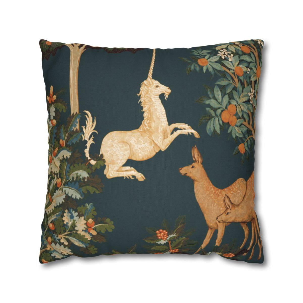 Deep Throw Toy Woodland Rabbit and Deer Deep Blue-Green, Polyester Velvet Throw Pillow ...
