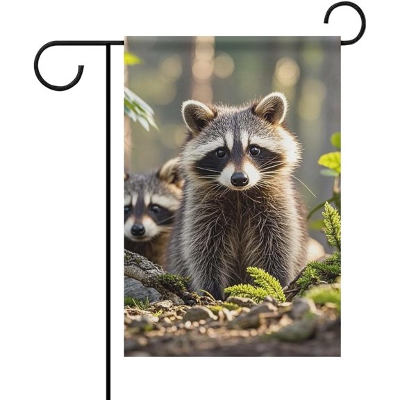Woodland Raccoon Animals Garden Flag 12x18 Inch - Double Sided Yard Flags for Outside, Fade-Resistant Polyester Yard Banner Seasonal Outdoor Flag for Patio Lawn Home Decor