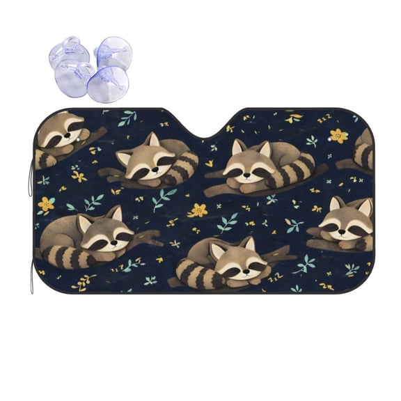 Woodland Raccoon Pattern Car Windshield Sun Shade Universal Fit Auto Sun Visor Protector