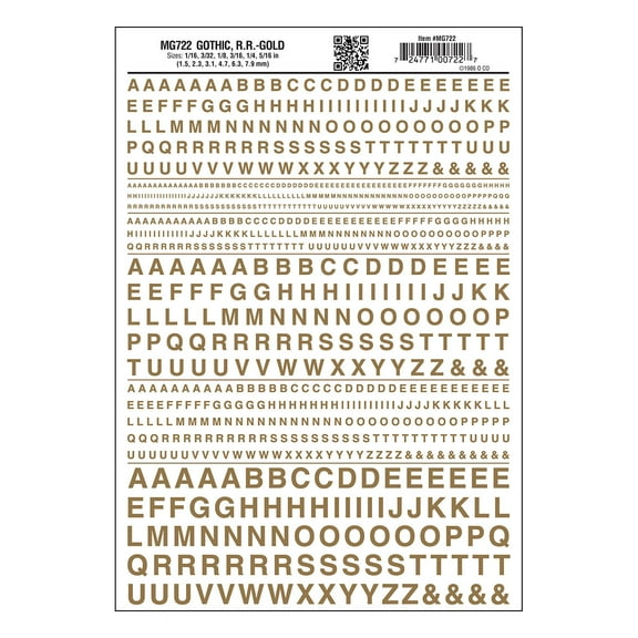 Woodland Scenics MG722 Gothic R.R. Letters Gold 1/165/16 WOOMG722
