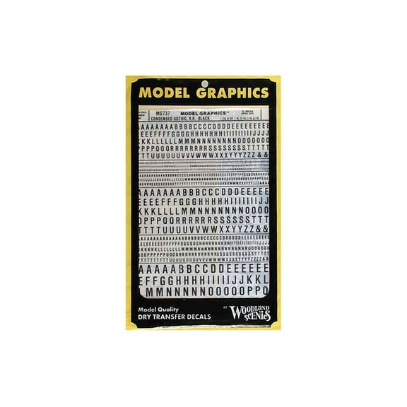 Woodland Scenics Short Gothic Letters Black WOOMG737 Train Decals/ Dry Transfers