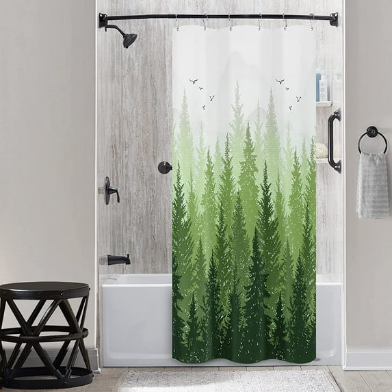 Woodland Shower Curtain 36 inch Wide Mountain Forest Nature Green Tree Fabric Shower Curtain for Bathroom Water Repellent Shower Curtain Bathtubs Hotel, 36 x 72 inch, Summer Green