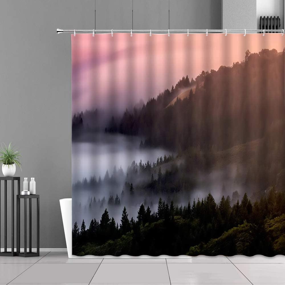 Woodland Shower Curtains Birch Trees in The Forest Summertime Wildlife
