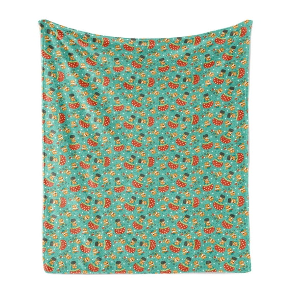 Woodland Soft Flannel Fleece Blanket, Fox and Hen on Bicycle Hot Air Balloon with Dots and Heart Motifs Forest Animals, Cozy Plush for Indoor and Outdoor Use, 50" x 70", Multicolor, by Ambesonne