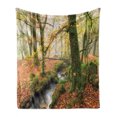 thumbnail image 1 of Woodland Soft Flannel Fleece Blanket, Misty Autumn Woodland Stream at Golitha Falls on Bodmin Moor in Cornwall, Cozy Plush for Indoor and Outdoor Use, 50" x 60", Orange Green Yellow, by Ambesonne, 1 of 5