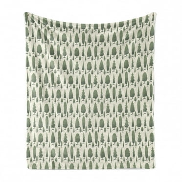 Woodland Soft Flannel Fleece Blanket, Repeating Pattern of Green Tones Forest Trees Pastel Simplistic Print, Cozy Plush for Indoor and Outdoor Use, 60" x 80", Pale Reseda Green Ivory, by Ambesonne