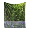 thumbnail image 1 of Woodland Soft Flannel Fleece Blanket, Sea of Bluebells Flowers in Forest Springtime April Countryside Seasonal Picture, Cozy Plush for Indoor and Outdoor Use, 70" x 90", Purple Green, by Ambesonne, 1 of 6