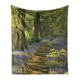 thumbnail image 1 of Woodland Soft Flannel Fleece Throw Blanket, Carpet of Bluebells Spreads Through Woodland in Staffordshire England, Cozy Plush for Indoor and Outdoor Use, 50" x 60", Green Purple Brown, by Ambesonne, 1 of 5