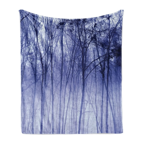 Woodland Soft Flannel Fleece Throw Blanket, Foggy Misty Purple Trees in a Winter Woodland Landscape Scenery Modern, Cozy Plush for Indoor and Outdoor Use, 70" x 90", Purple Black Grey, by Ambesonne