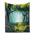 thumbnail image 1 of Woodland Soft Flannel Fleece Throw Blanket, View of a Forest Landscape Outdoor Scene, Cozy Plush for Indoor and Outdoor Use, 70" x 90", Seafoam Dark Teal, by Ambesonne, 1 of 5