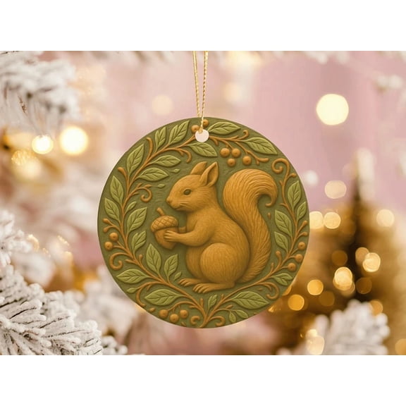 Woodland Squirrel Ceramic Ornament Autumn Forest Nature Decor Animal Lover Gift 2D FLAT CIRCLE Ceramic Ornament